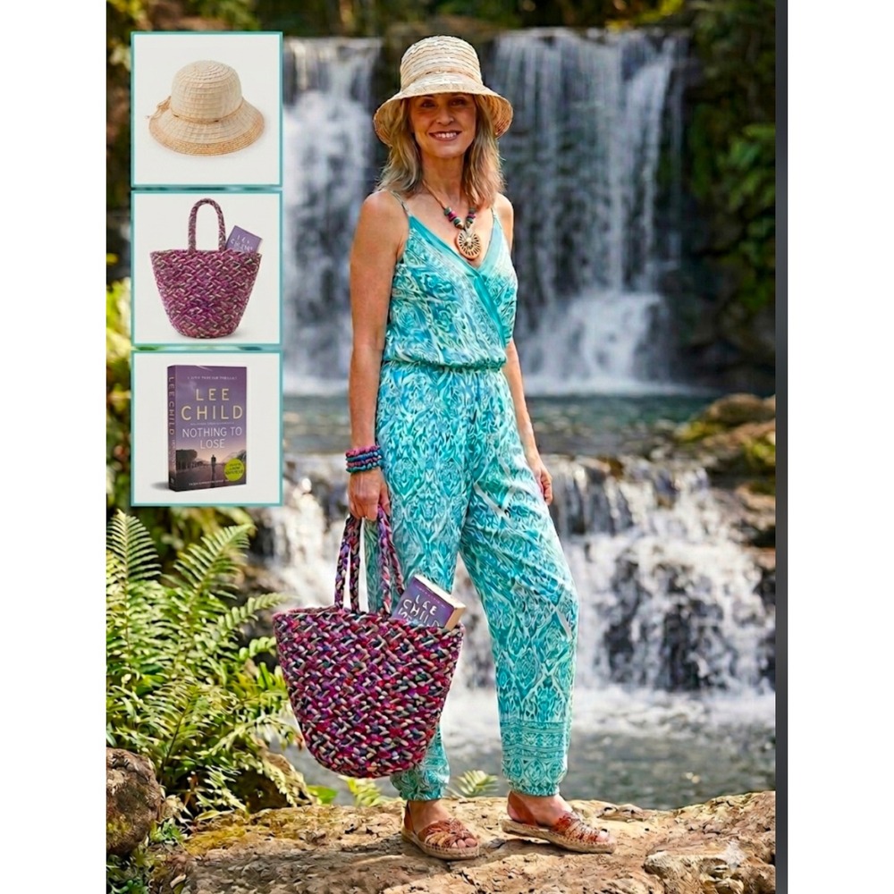 Handmade Braided Straw Tote Bag Multi Color Beach Basket with Scala Sun Hat Set